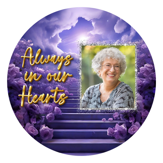 Always in Our Hearts Memorial Ornament – Purple Heaven Stairway Remembrance Ornament, Personalized Photo Christmas Keepsake, Loved One Tribute Gift Product vendor