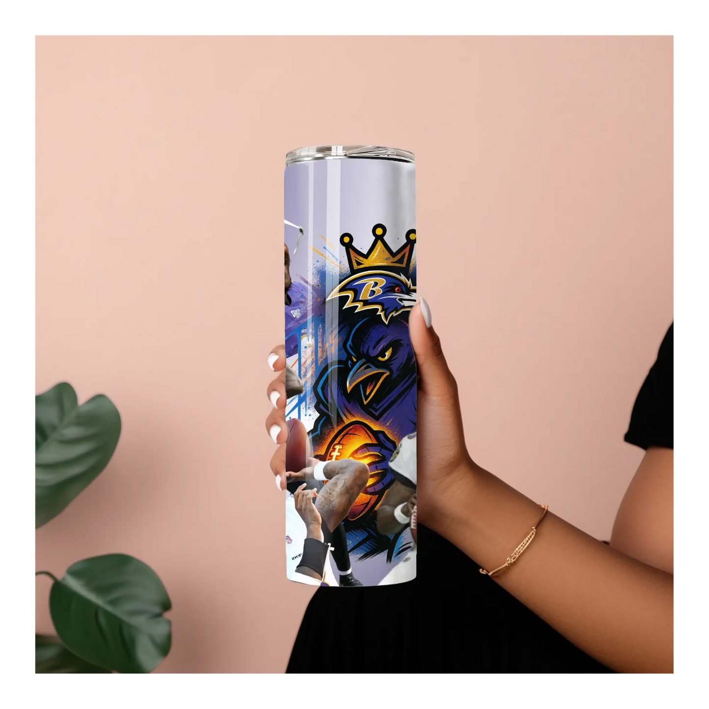 Baltimore Ravens Lamar Jackson Tumbler – 20oz Stainless Steel Travel Cup | NFL Fan Gift | Purple Football Player Art Cup Product vendor