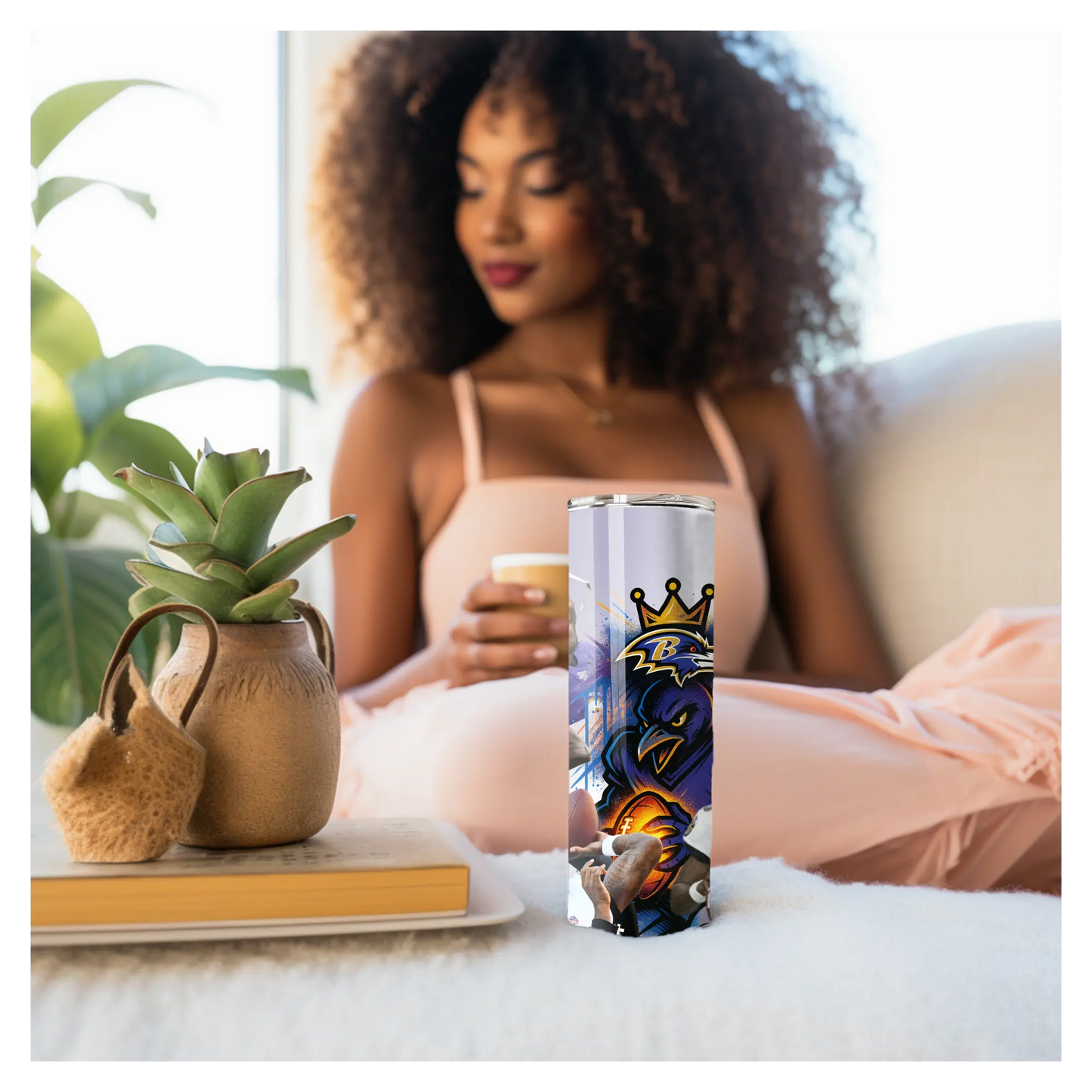 Baltimore Ravens Lamar Jackson Tumbler – 20oz Stainless Steel Travel Cup | NFL Fan Gift | Purple Football Player Art Cup Product vendor