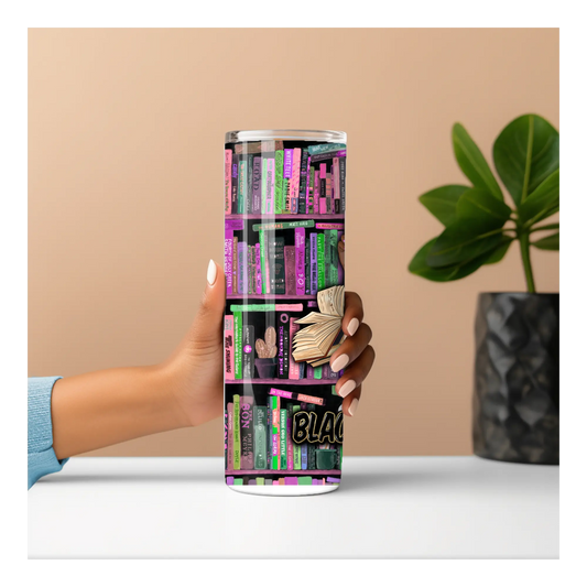 Black and Educated Tumbler – 20oz Insulated Cup for Book Lovers, Black Girl Magic Gift, Afrocentric Bookshelf Design, Smart and Stylish Travel Mug Product vendor