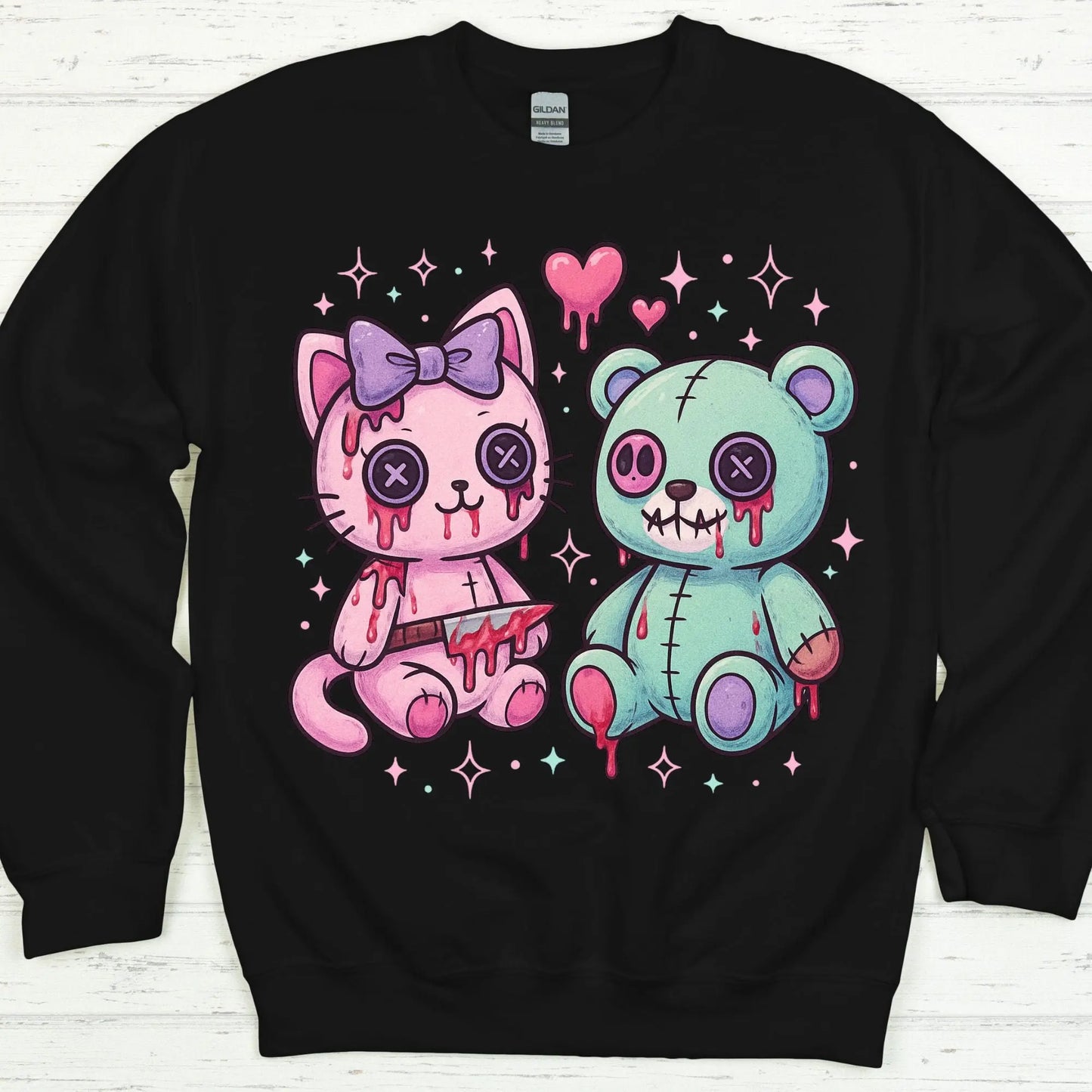 Creepy Cute Plushie Sweatshirt | Pastel Goth Horror Crewneck | Kawaii Spooky Cat & Bear (S–4XL) Product vendor