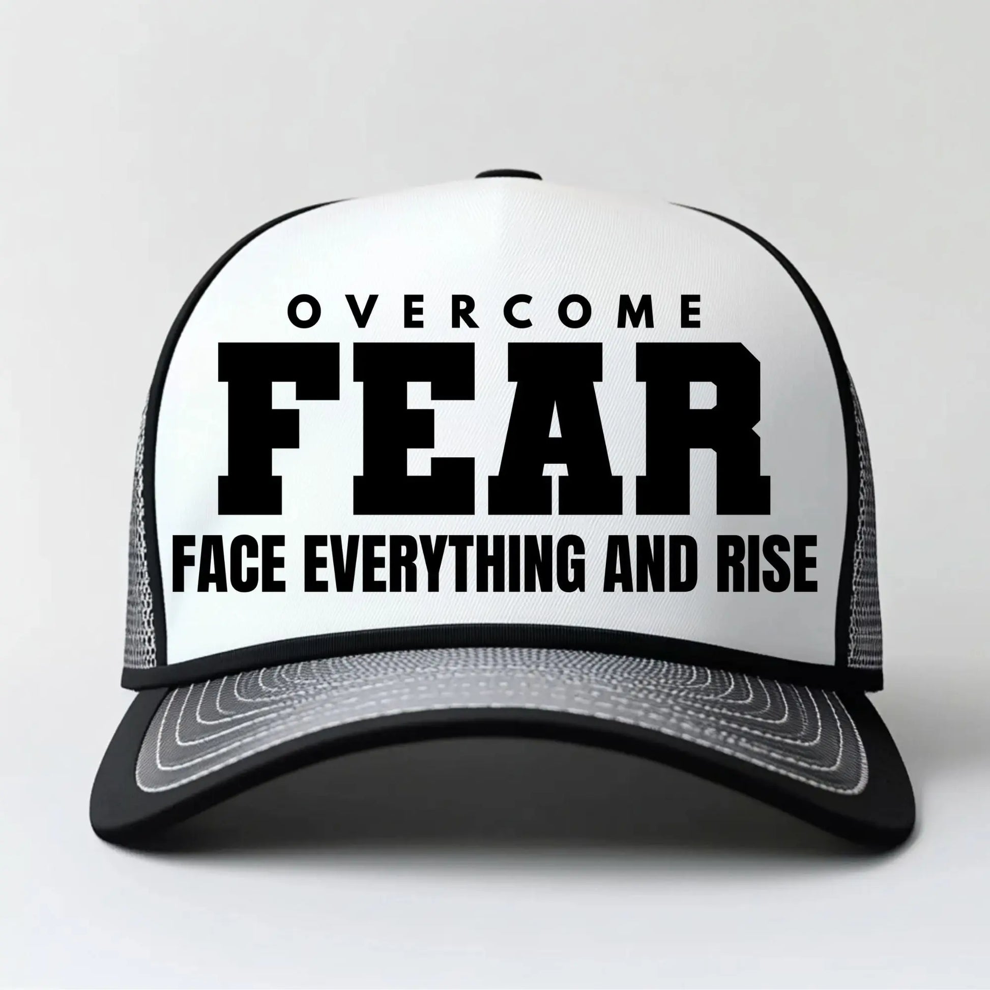 "Overcome Fear" Trucker Hat – Motivational Mesh Cap for Confidence & Strength Branded Kreations Kraft Boutique
