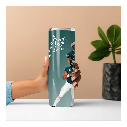 Philadelphia Eagles Tumbler | 20oz Football Player Cup | Game Day Sports Fan Drinkware | Jalen Hurts Inspired Skinny Tumbler | Eagles Gift for Her or Him Product vendor