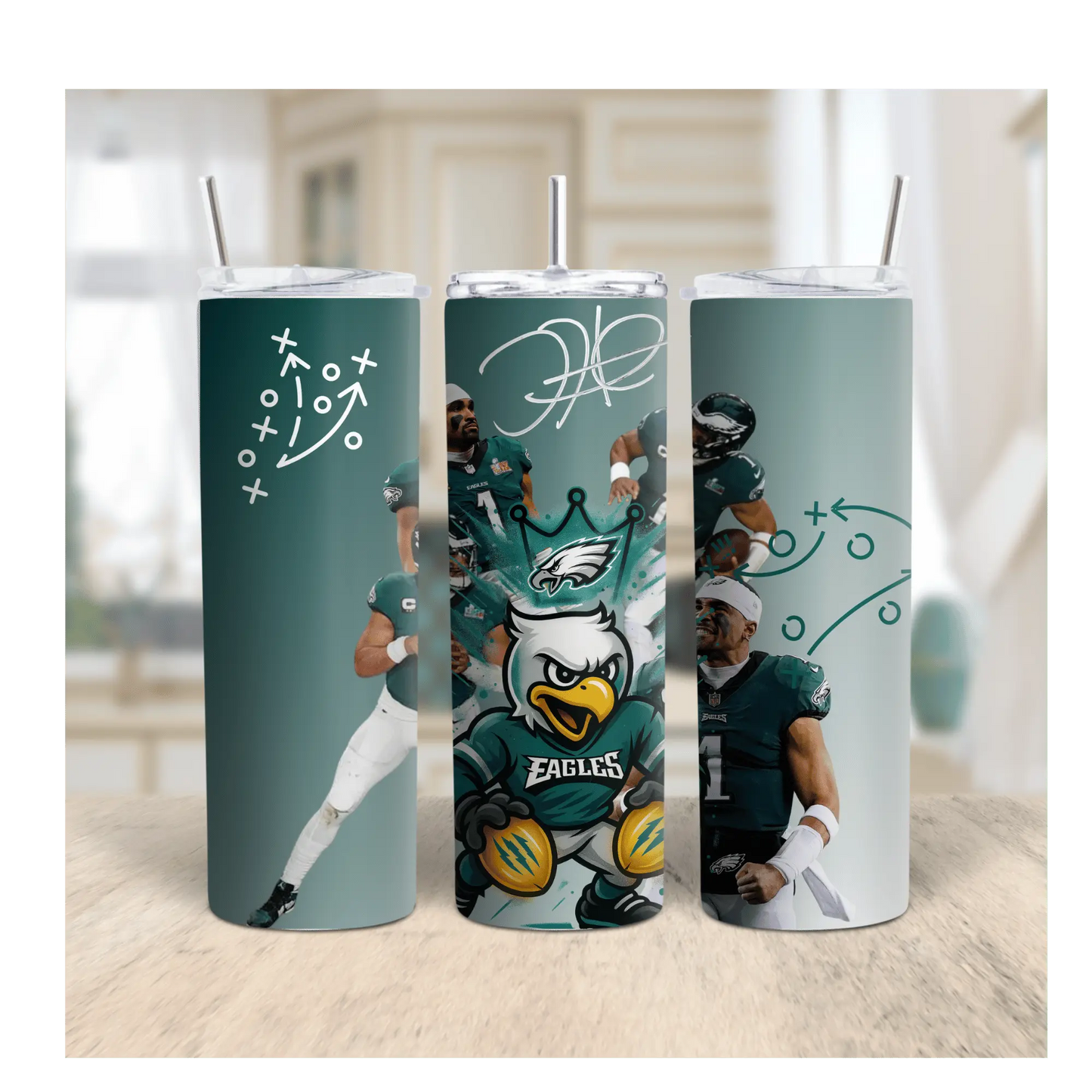 Philadelphia Eagles Tumbler | 20oz Football Player Cup | Game Day Sports Fan Drinkware | Jalen Hurts Inspired Skinny Tumbler | Eagles Gift for Her or Him Product vendor