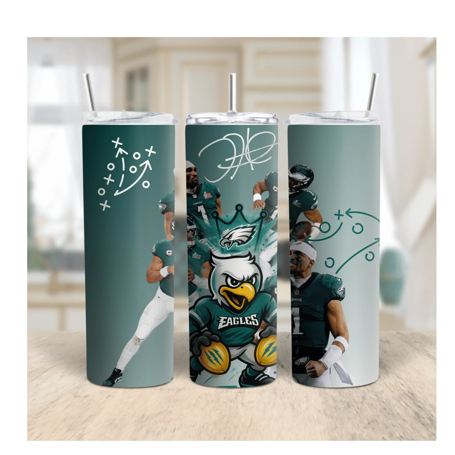 Philadelphia Eagles Tumbler | 20oz Football Player Cup | Game Day Sports Fan Drinkware | Jalen Hurts Inspired Skinny Tumbler | Eagles Gift for Her or Him Product vendor