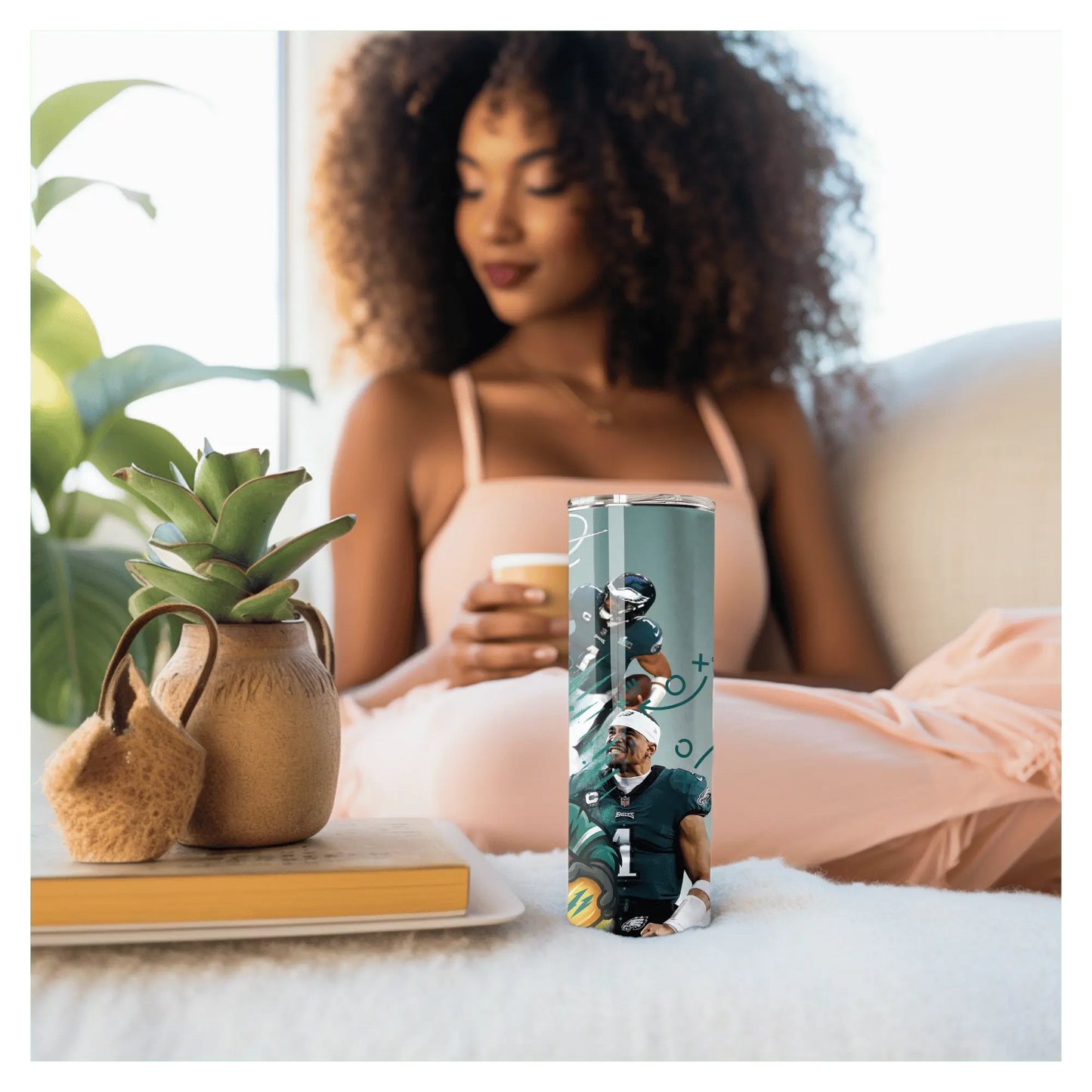 Philadelphia Eagles Tumbler | 20oz Football Player Cup | Game Day Sports Fan Drinkware | Jalen Hurts Inspired Skinny Tumbler | Eagles Gift for Her or Him Product vendor