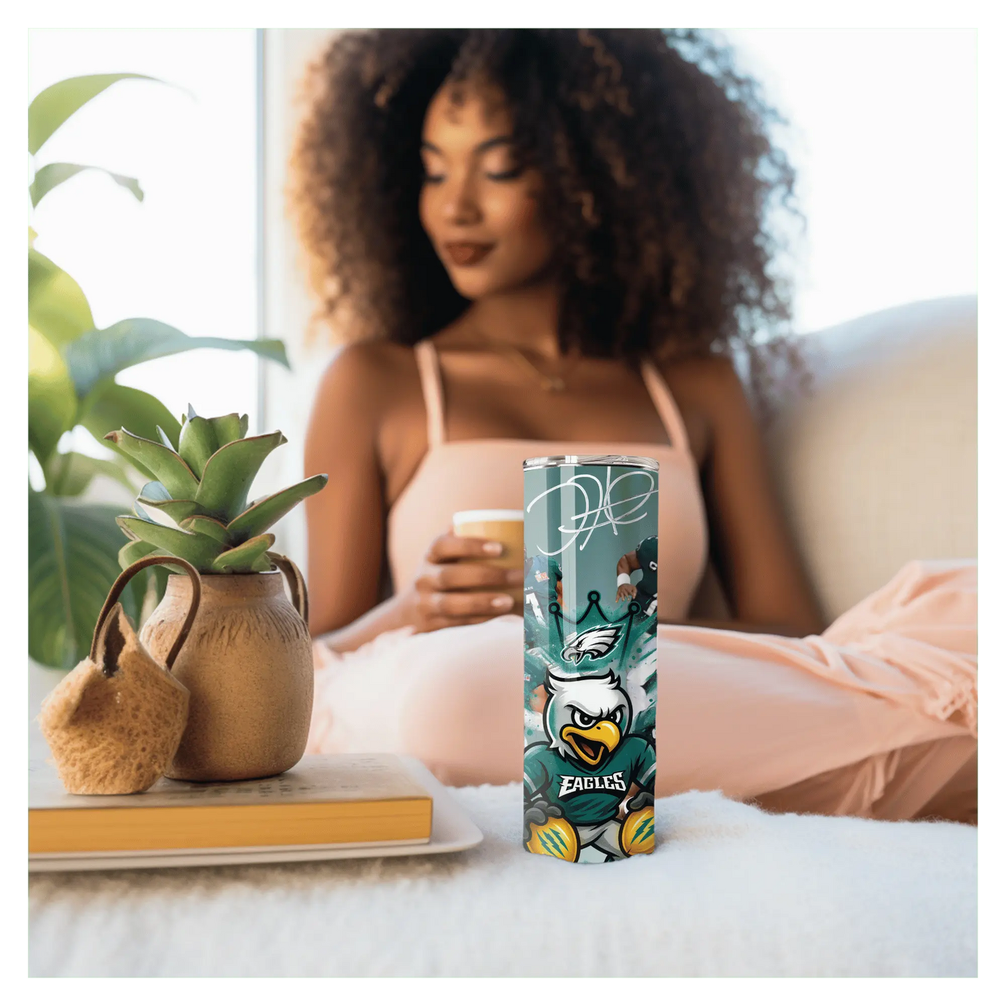 Philadelphia Eagles Tumbler | 20oz Football Player Cup | Game Day Sports Fan Drinkware | Jalen Hurts Inspired Skinny Tumbler | Eagles Gift for Her or Him Product vendor
