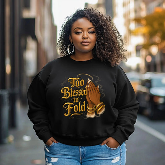 “Too Blessed to Fold” Graphic Tee – Black Woman Praying Hands Shirt | Faith Shirt for Women | Inspirational Christian Tee | Blessed Graphic T-Shirt Product vendor