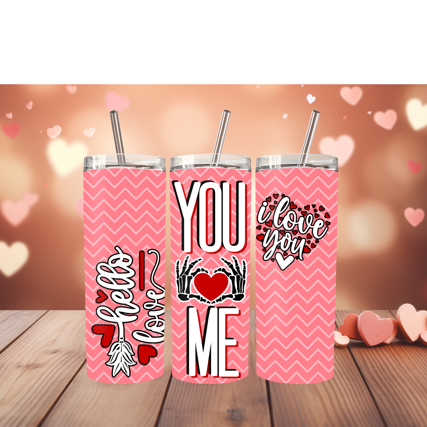 Hello Love & You & Me Couple Tumblers – Romantic Chevron Design Branded Kreations Kraft Boutique