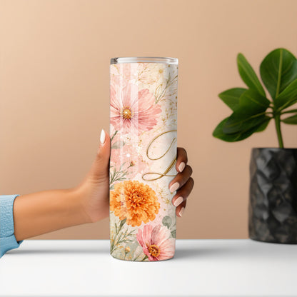 Personalized Birth Flower 20 oz Skinny Tumbler