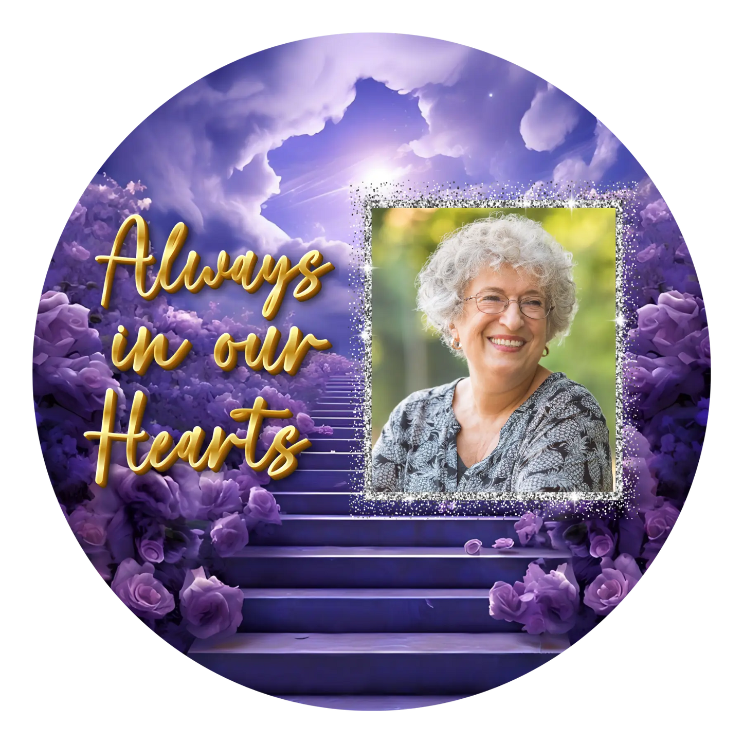 Always in Our Hearts Memorial Ornament – Purple Heaven Stairway Remembrance Ornament, Personalized Photo Christmas Keepsake, Loved One Tribute Gift Product vendor