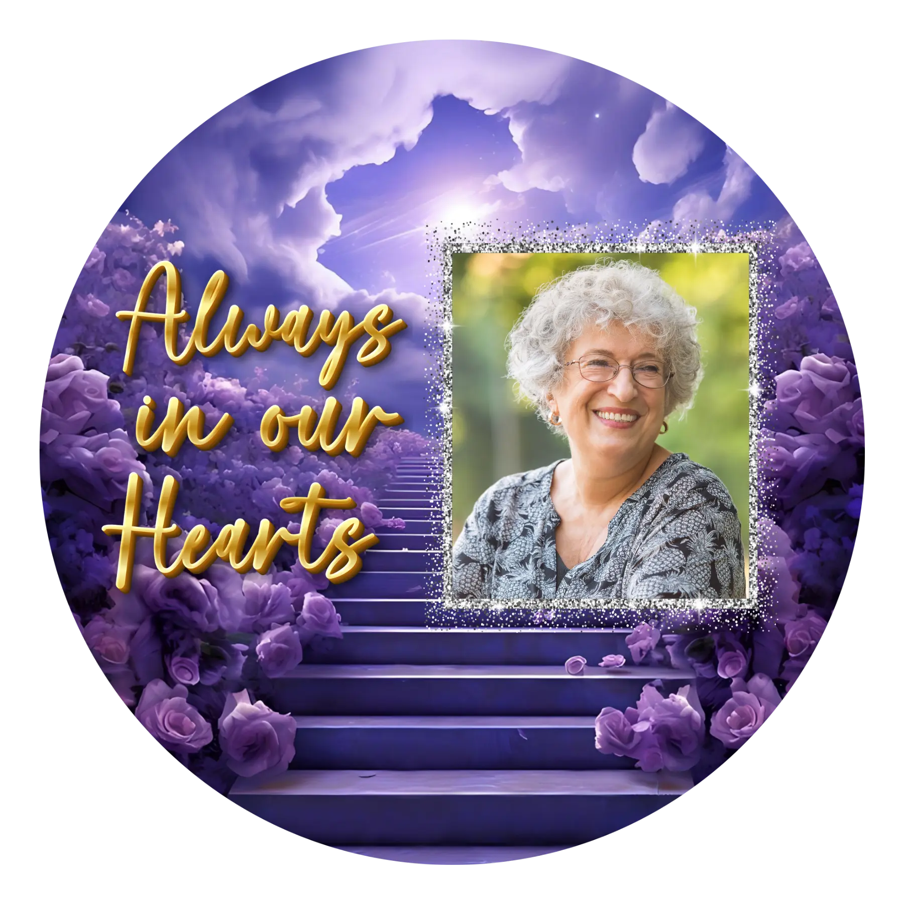 Always in Our Hearts Memorial Ornament – Purple Heaven Stairway Remembrance Ornament, Personalized Photo Christmas Keepsake, Loved One Tribute Gift Product vendor