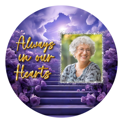 Always in Our Hearts Memorial Ornament – Purple Heaven Stairway Remembrance Ornament, Personalized Photo Christmas Keepsake, Loved One Tribute Gift Product vendor