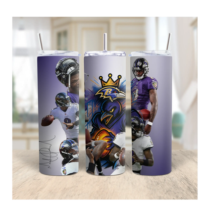 Baltimore Ravens Lamar Jackson Tumbler – 20oz Stainless Steel Travel Cup | NFL Fan Gift | Purple Football Player Art Cup Product vendor