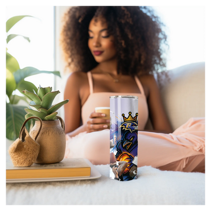 Baltimore Ravens Lamar Jackson Tumbler – 20oz Stainless Steel Travel Cup | NFL Fan Gift | Purple Football Player Art Cup Product vendor
