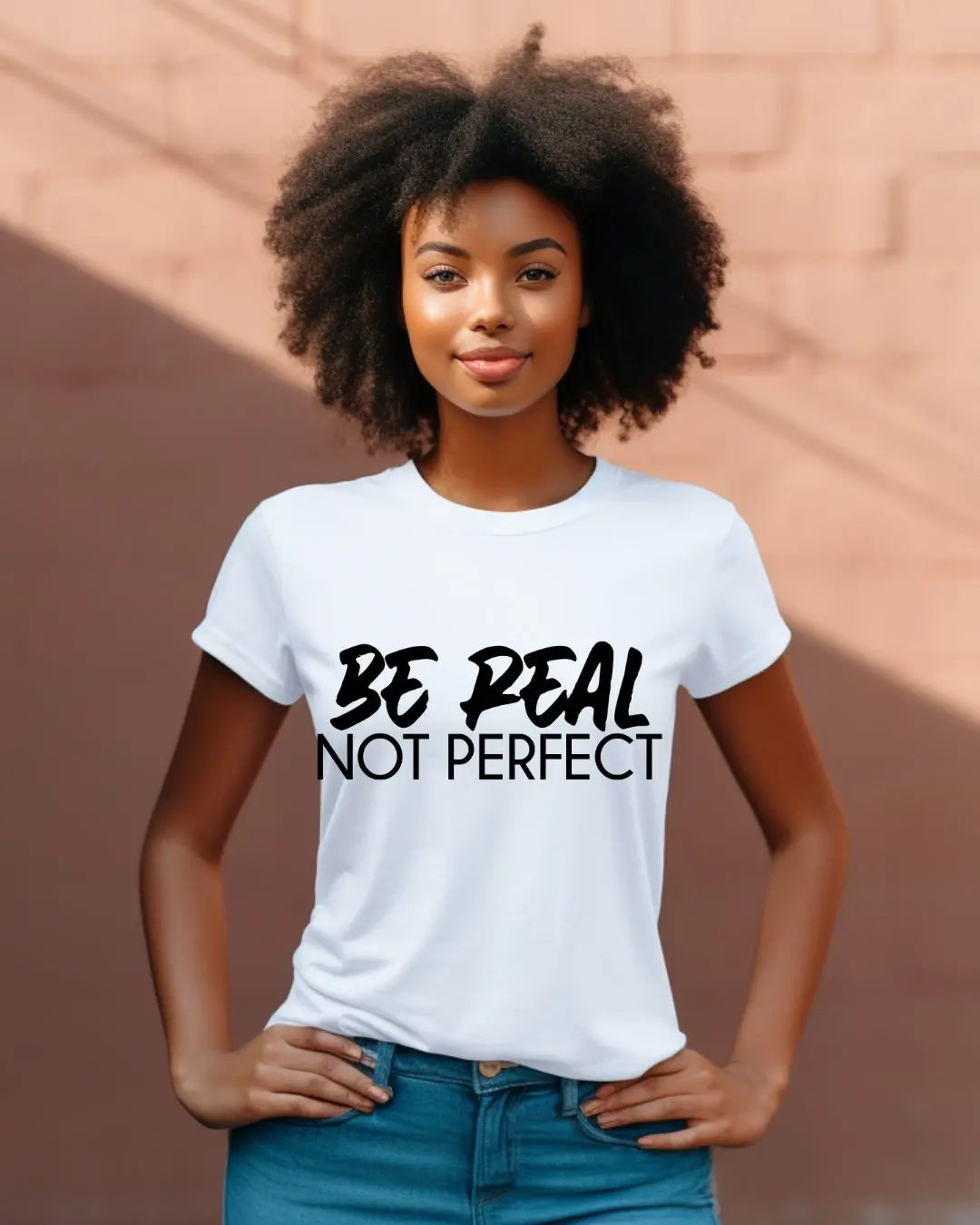 "Be Real Not Perfect" Graphic T-Shirt – Trendy Motivational Tee for Confident Style Branded Kreations Kraft Boutique