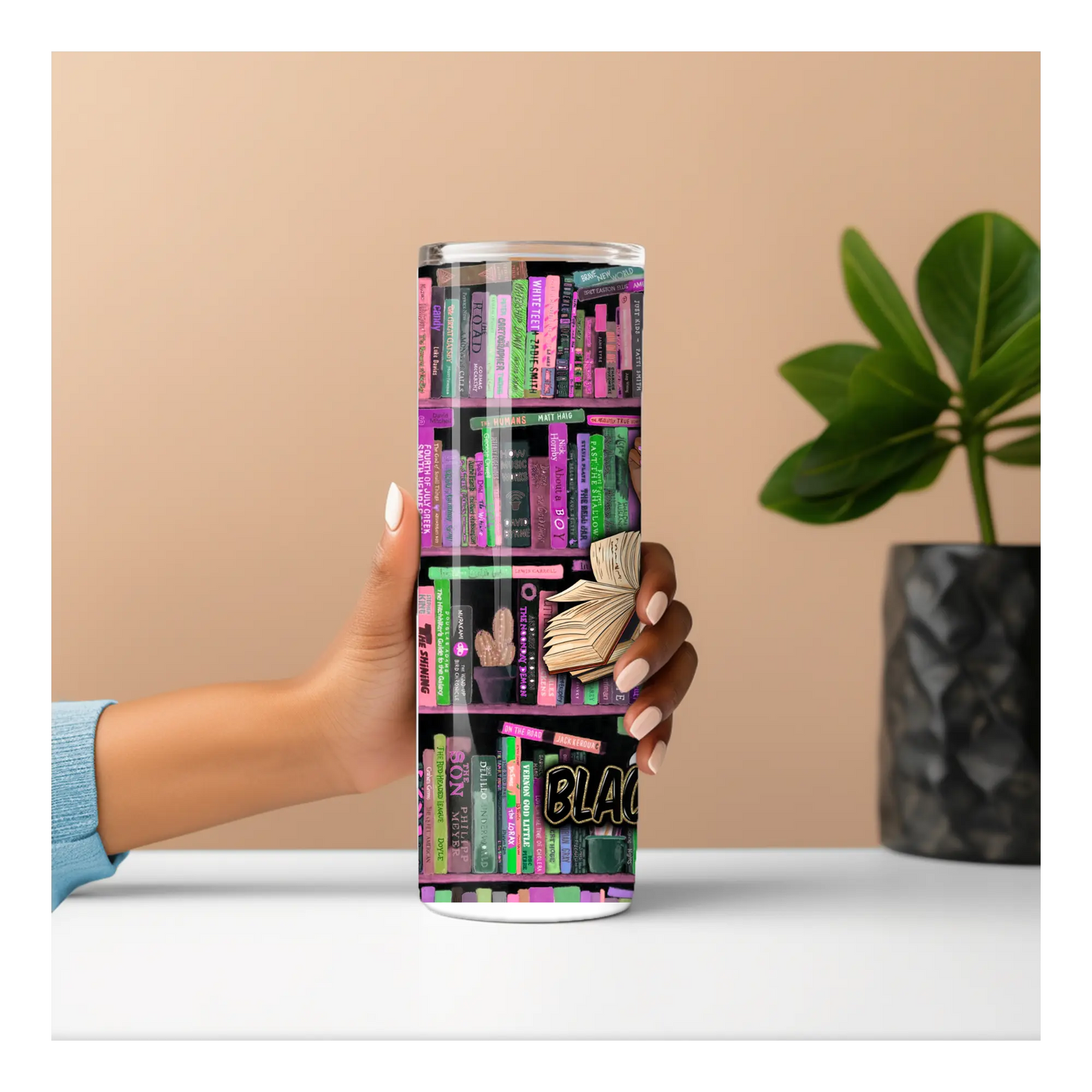 Black and Educated Tumbler – 20oz Insulated Cup for Book Lovers, Black Girl Magic Gift, Afrocentric Bookshelf Design, Smart and Stylish Travel Mug Product vendor