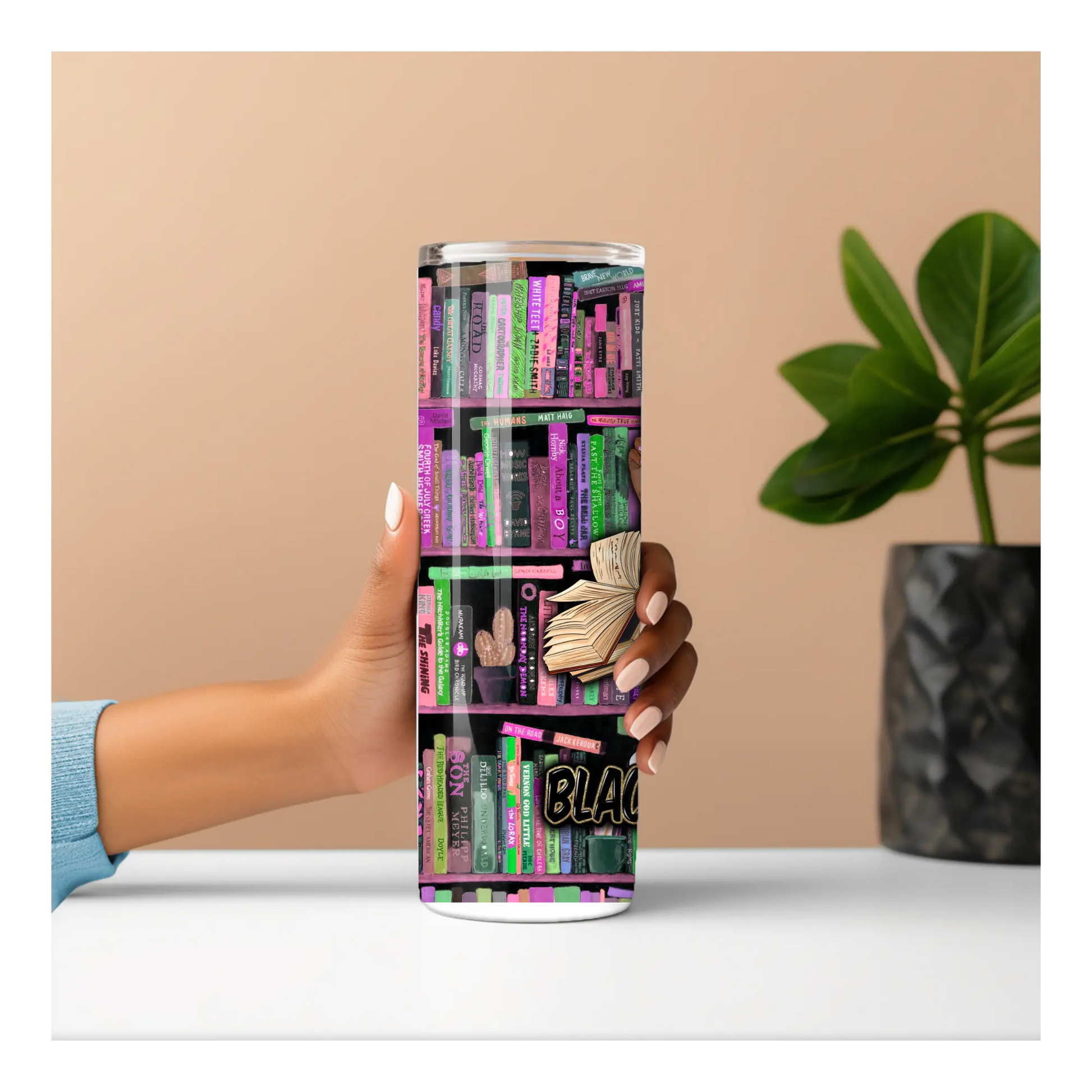 Black and Educated Tumbler – 20oz Insulated Cup for Book Lovers, Black Girl Magic Gift, Afrocentric Bookshelf Design, Smart and Stylish Travel Mug Product vendor