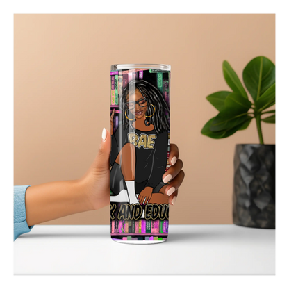 Black and Educated Tumbler – 20oz Insulated Cup for Book Lovers, Black Girl Magic Gift, Afrocentric Bookshelf Design, Smart and Stylish Travel Mug Product vendor
