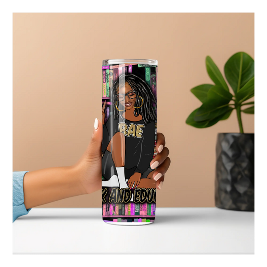 Black and Educated Tumbler – 20oz Insulated Cup for Book Lovers, Black Girl Magic Gift, Afrocentric Bookshelf Design, Smart and Stylish Travel Mug Product vendor
