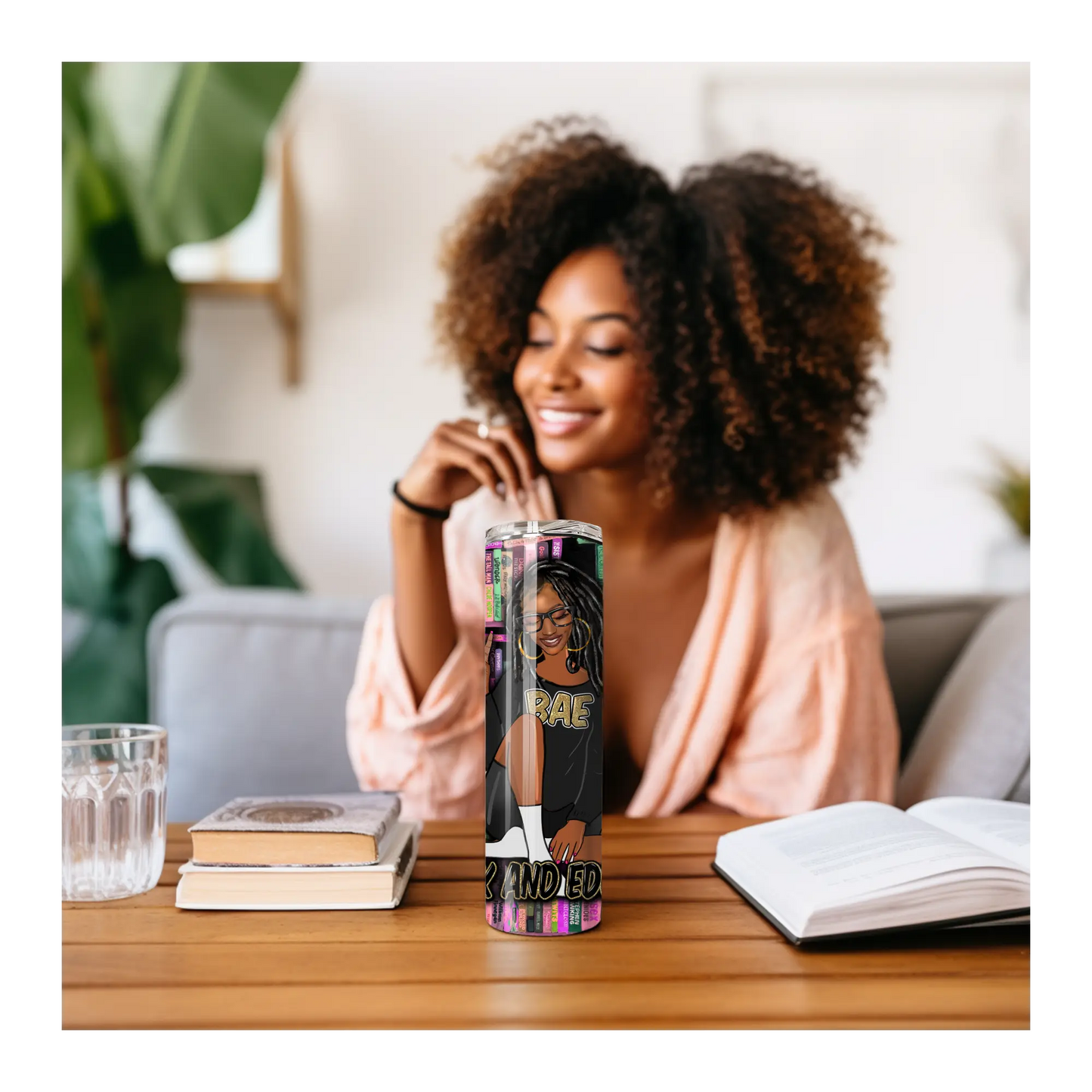 Black and Educated Tumbler – 20oz Insulated Cup for Book Lovers, Black Girl Magic Gift, Afrocentric Bookshelf Design, Smart and Stylish Travel Mug Product vendor