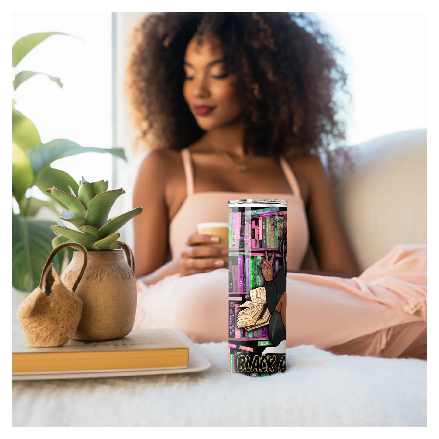 Black and Educated Tumbler – 20oz Insulated Cup for Book Lovers, Black Girl Magic Gift, Afrocentric Bookshelf Design, Smart and Stylish Travel Mug Product vendor