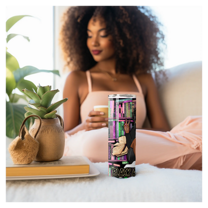 Black and Educated Tumbler – 20oz Insulated Cup for Book Lovers, Black Girl Magic Gift, Afrocentric Bookshelf Design, Smart and Stylish Travel Mug Product vendor