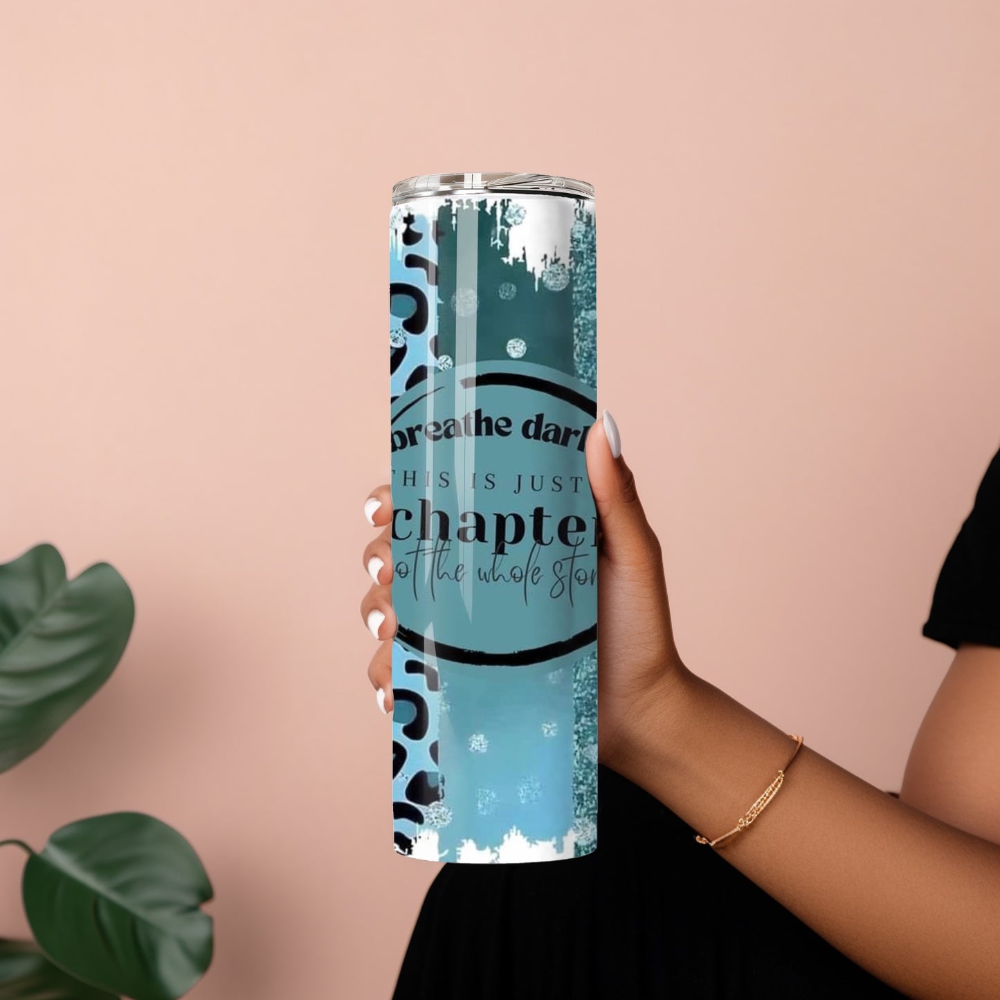 Teal Glitter Tumbler – Inspirational ‘Breathe Darlin’ Leopard Print Cup Branded Kreations Kraft Boutique