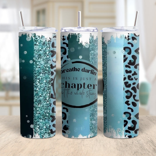 Teal Glitter Tumbler – Inspirational ‘Breathe Darlin’ Leopard Print Cup Branded Kreations Kraft Boutique