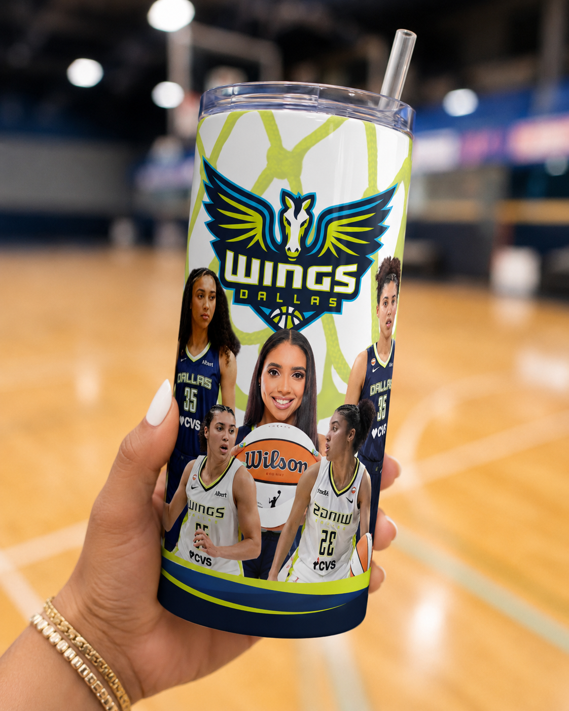 Women’s Basketball Inspired 20 oz Skinny Tumbler, Blue & White Game Day Cup, Sporty Basketball Fan Gift for Her