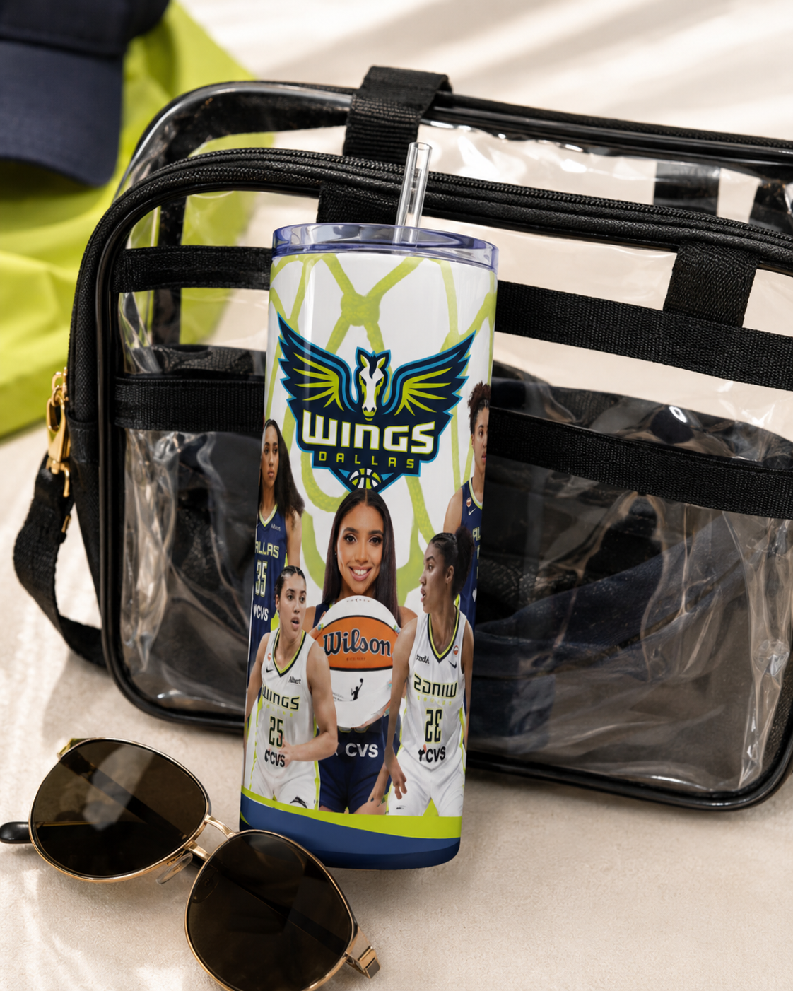 Women’s Basketball Inspired 20 oz Skinny Tumbler, Blue & White Game Day Cup, Sporty Basketball Fan Gift for Her