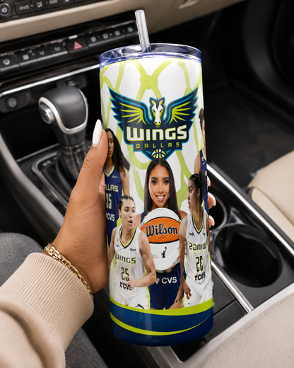 Women’s Basketball Inspired 20 oz Skinny Tumbler, Blue & White Game Day Cup, Sporty Basketball Fan Gift for Her