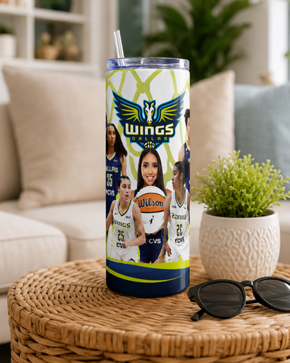 Women’s Basketball Inspired 20 oz Skinny Tumbler, Blue & White Game Day Cup, Sporty Basketball Fan Gift for Her