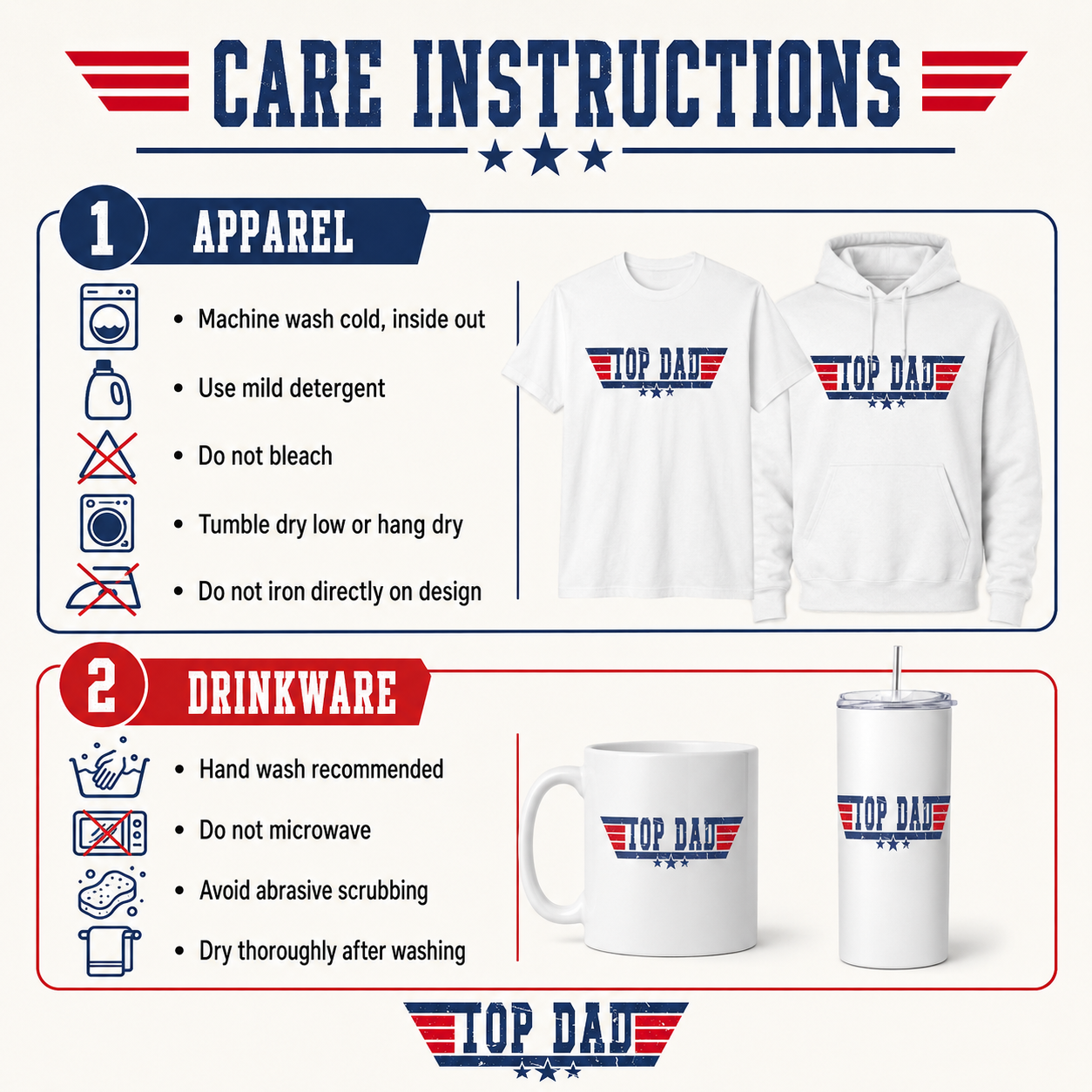 Top Dad Father’s Day Gift Bundle | Men’s Shirt, Tumbler, Mug & Trucker Hat Set | Patriotic Dad Gift Box