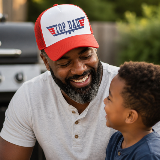 Top Dad Father’s Day Gift Bundle | Men’s Shirt, Tumbler, Mug & Trucker Hat Set | Patriotic Dad Gift Box