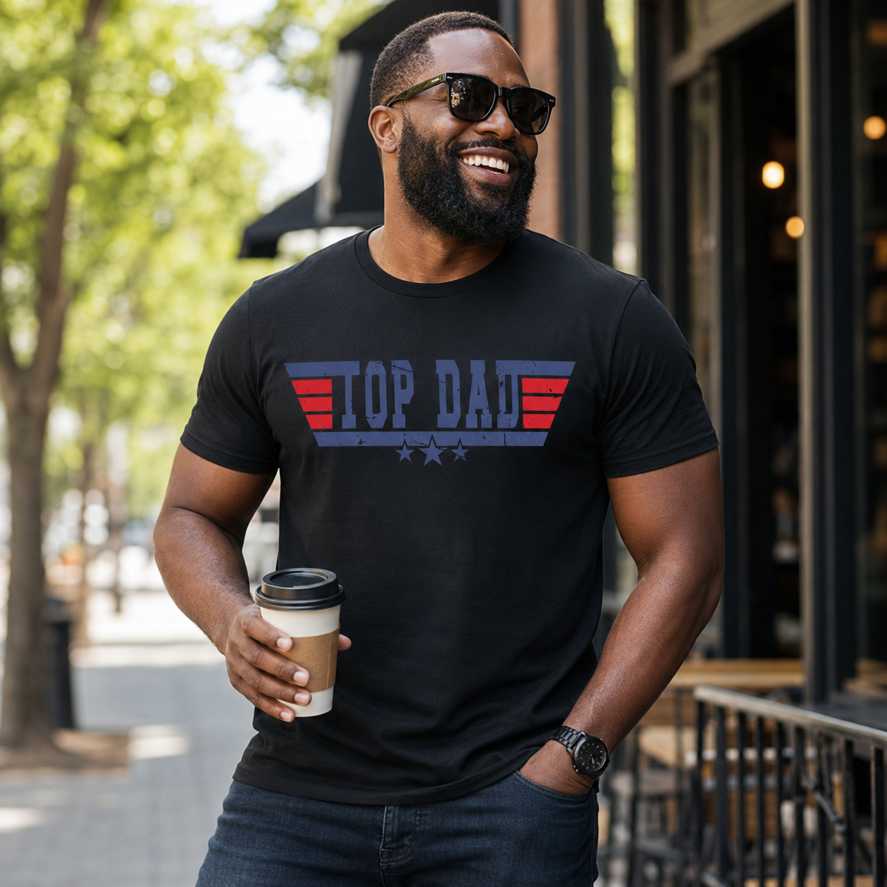 Top Dad Father’s Day Gift Bundle | Men’s Shirt, Tumbler, Mug & Trucker Hat Set | Patriotic Dad Gift Box