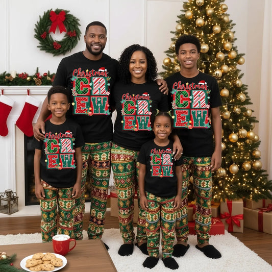 Christmas Crew Candy Cane Matching Shirts – Black Holiday Family T-Shirt Set with Festive Patterns, Family Pajama Photo Outfits Product vendor