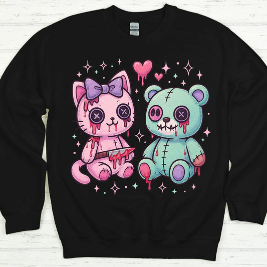 Creepy Cute Plushie Sweatshirt | Pastel Goth Horror Crewneck | Kawaii Spooky Cat & Bear (S–4XL) Product vendor