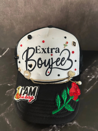 Extra Boujee Trucker Hat – Bling Mesh Cap with Rose Patch, Pearls & Gold Chain Product vendor