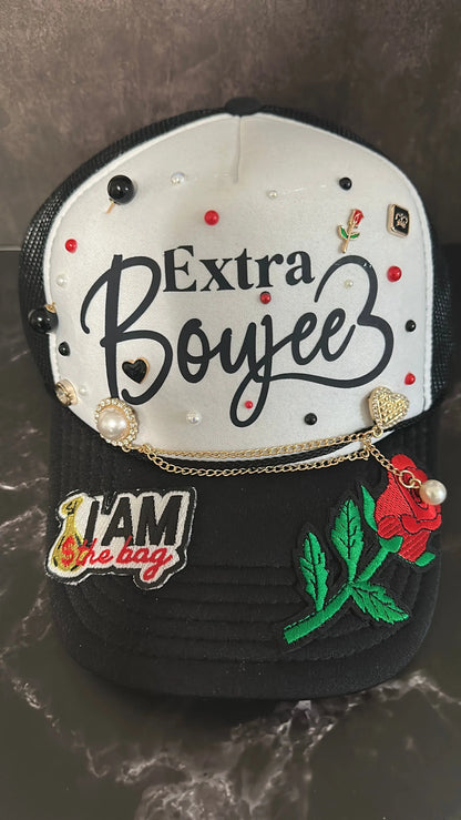 Extra Boujee Trucker Hat – Bling Mesh Cap with Rose Patch, Pearls & Gold Chain Product vendor