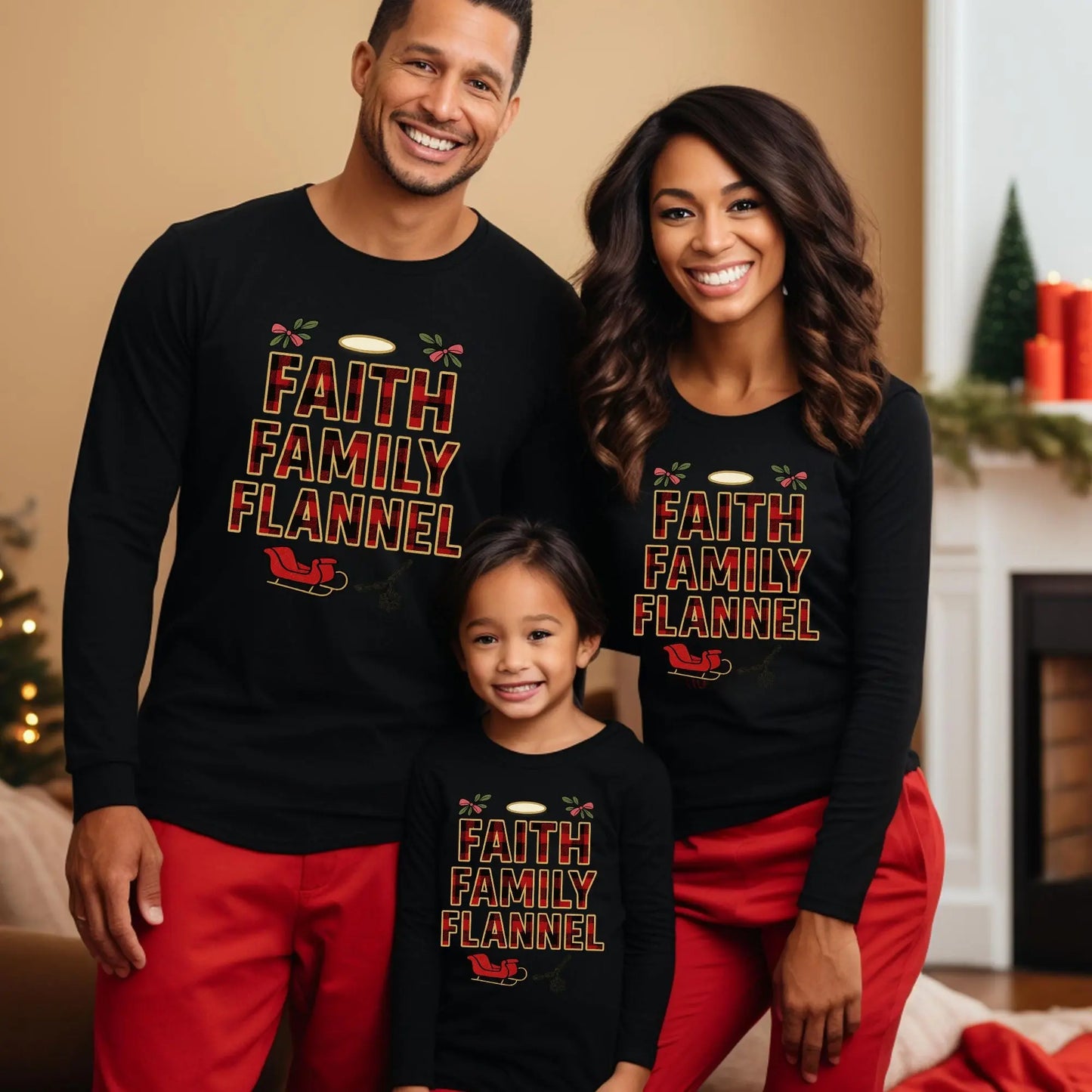 Faith • Family • Flannel Matching Christmas Shirts – Black Long Sleeve Holiday Family Outfits, Christmas Pajama Photo Shirts, Holiday Family Set Product vendor