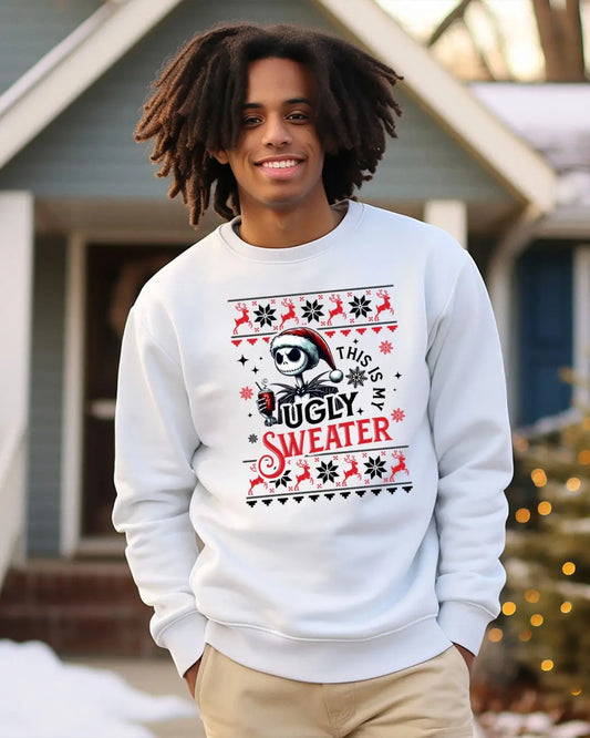 Funny ‘This Is My Ugly Sweater’ Christmas Sweatshirt – Holiday Party Vibes with Skelly Santa! Branded Kreations Kraft Boutique
