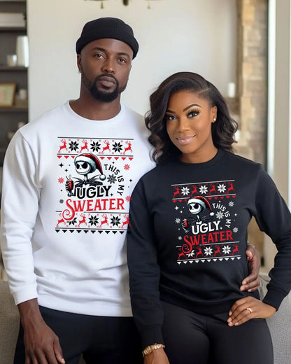 Funny ‘This Is My Ugly Sweater’ Christmas Sweatshirt – Holiday Party Vibes with Skelly Santa! Branded Kreations Kraft Boutique