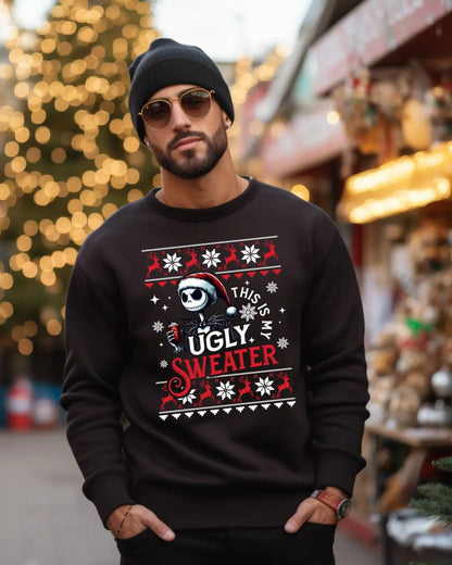 Funny ‘This Is My Ugly Sweater’ Christmas Sweatshirt – Holiday Party Vibes with Skelly Santa! Branded Kreations Kraft Boutique