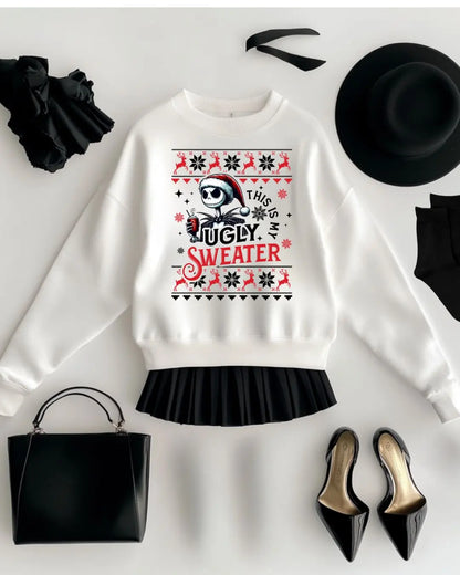 Funny ‘This Is My Ugly Sweater’ Christmas Sweatshirt – Holiday Party Vibes with Skelly Santa! Branded Kreations Kraft Boutique