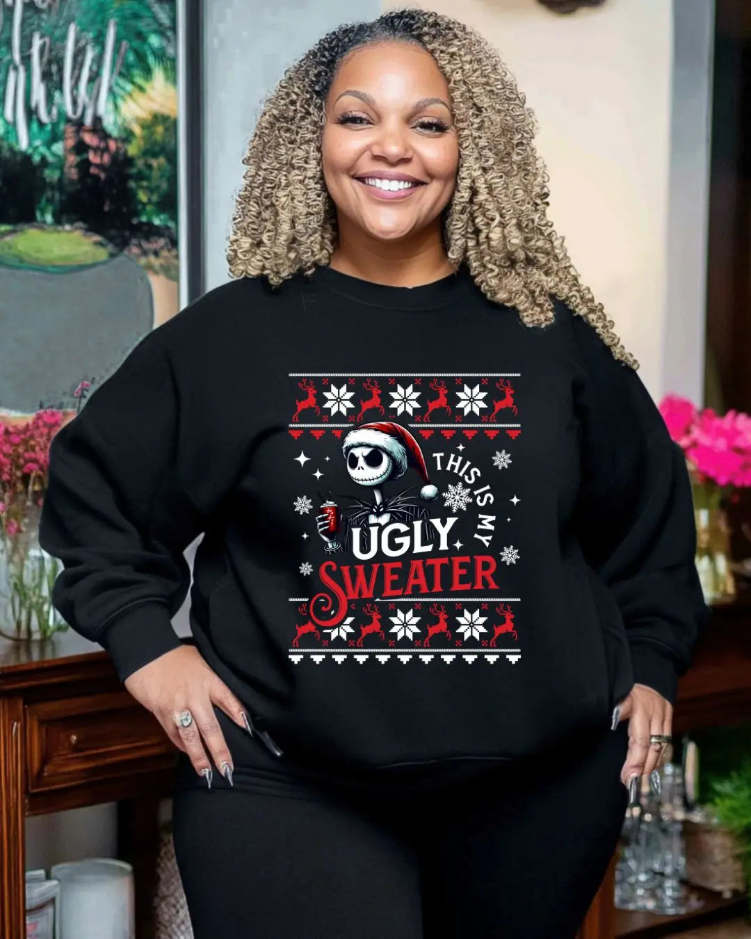 Funny ‘This Is My Ugly Sweater’ Christmas Sweatshirt – Holiday Party Vibes with Skelly Santa! Branded Kreations Kraft Boutique