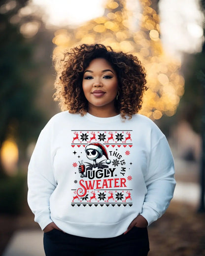 Funny ‘This Is My Ugly Sweater’ Christmas Sweatshirt – Holiday Party Vibes with Skelly Santa! Branded Kreations Kraft Boutique
