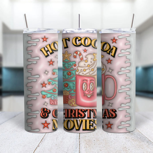 Hot Cocoa & Christmas Movies Tumbler – Cozy Winter 20oz Skinny Cup, Pink Marshmallow Drip Holiday Tumbler with Straw Product vendor