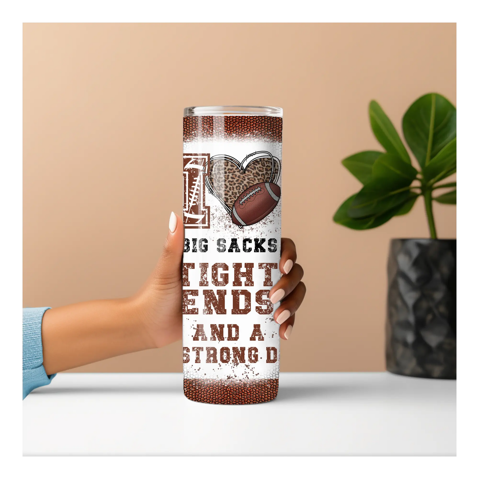 I Love Big Sacks Football Tumbler – Funny Game Day Cup for Women, 20oz Leopard Heart Stainless Steel Gift Product vendor