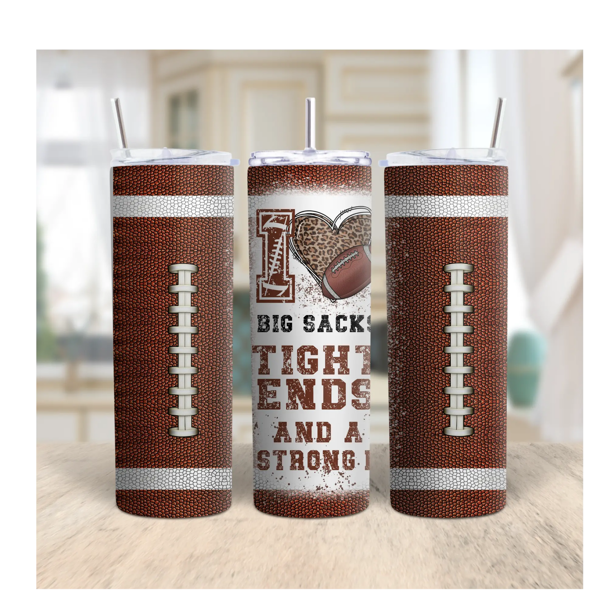 I Love Big Sacks Football Tumbler – Funny Game Day Cup for Women, 20oz Leopard Heart Stainless Steel Gift Product vendor